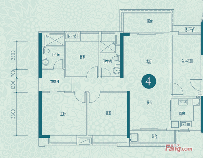 中信山语湖悦湖3室2厅2卫|.00m2户型图