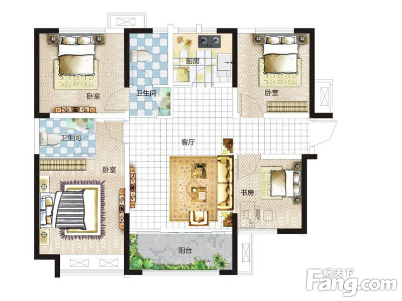 亚星盛世4室1厅2卫|120.00m2_二七区楼盘户型