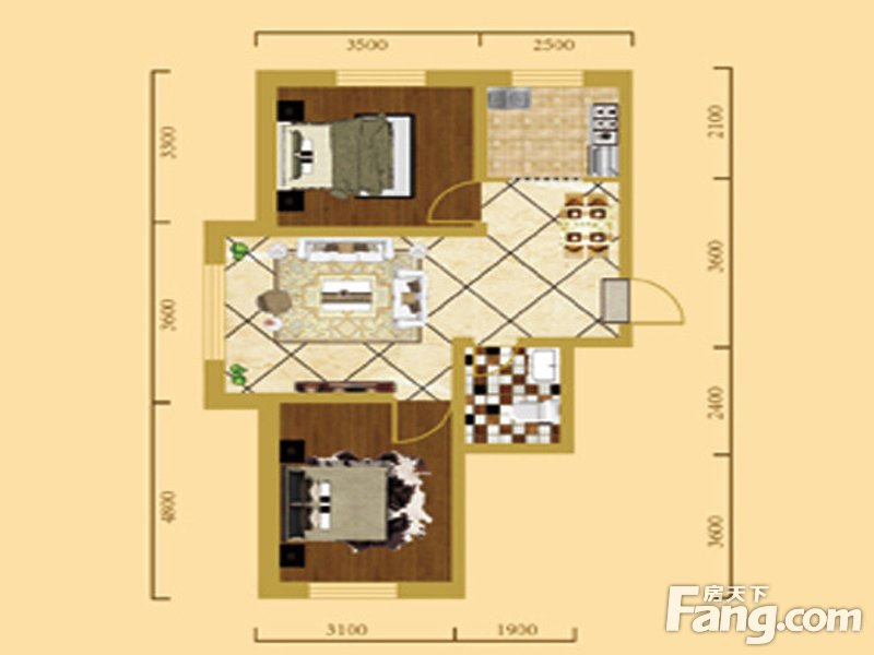 阳光新城三期中央街区2室2厅1卫|75.00m2户型图