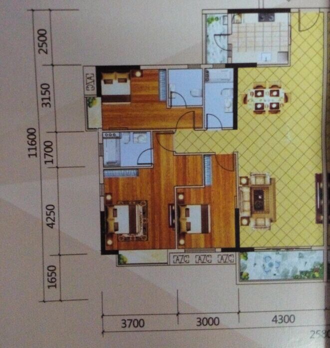 轩汇豪庭3室2厅3卫|9.00m2户型图