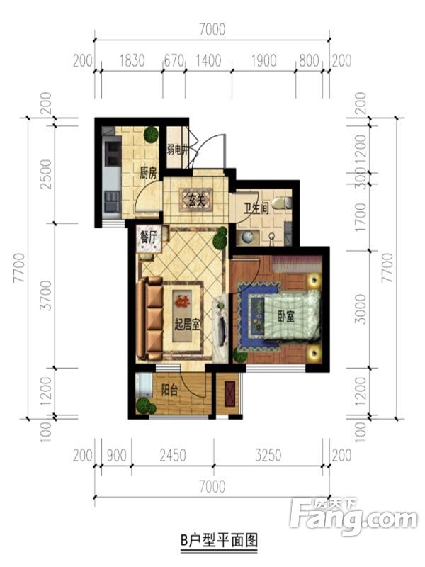 南郡水云天三号1室1厅1卫|48.00m2_高新楼盘户型图 - 融360