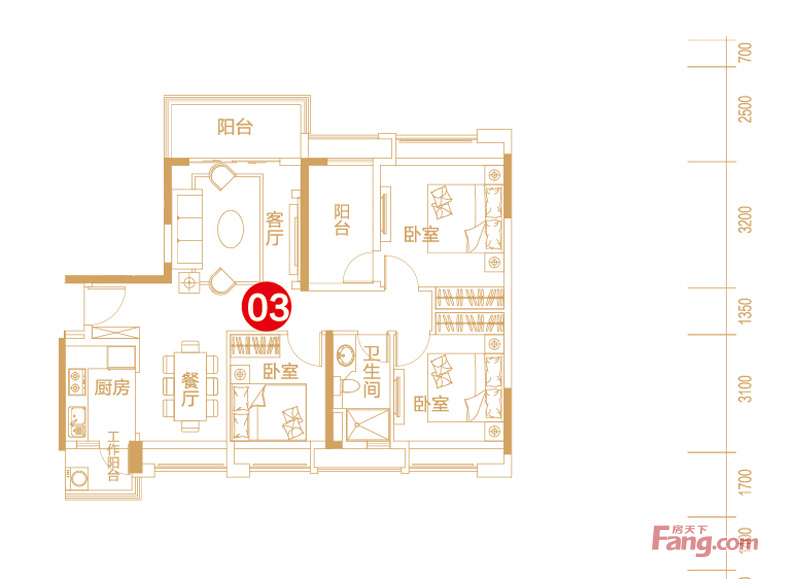 保利紫山4室2厅1卫|95.00m2户型图