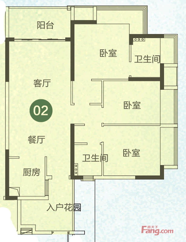 锦绣国际花城3室2厅2卫|103.77m2户型图