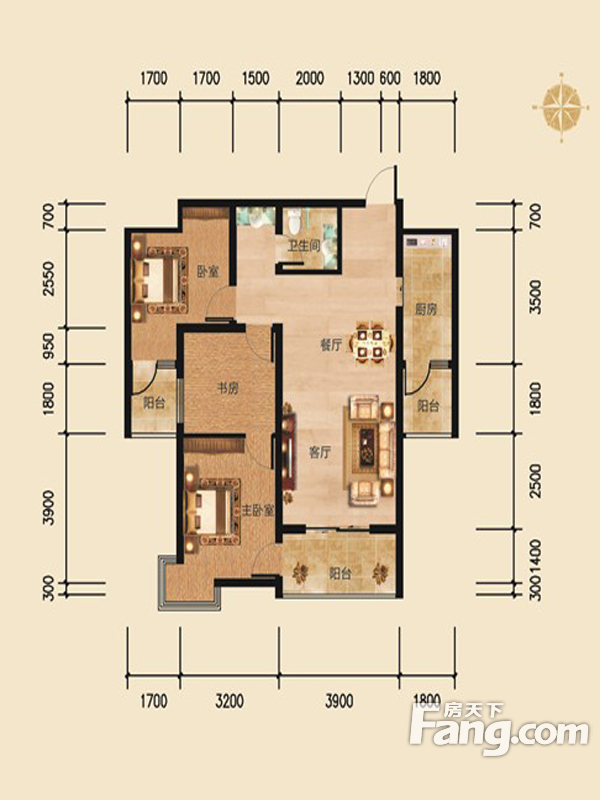 帝景公馆3室2厅1卫|114.46m2户型图