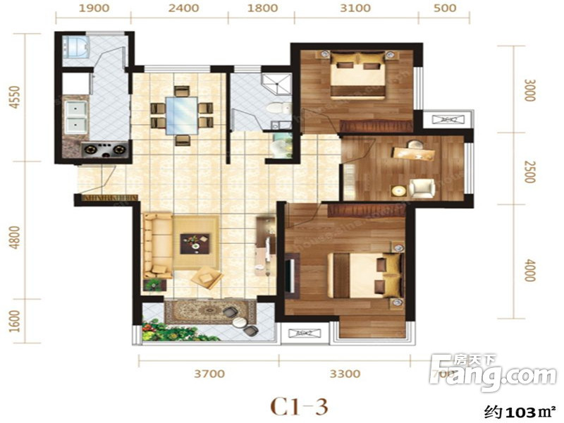 郑西鑫苑名家3室2厅1卫|103.00m2_荥阳市楼盘