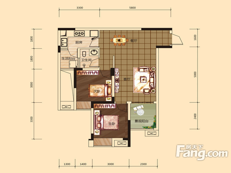 西苑6号2室2厅1卫|61.67m2_九龙坡楼盘户型图 - 融360