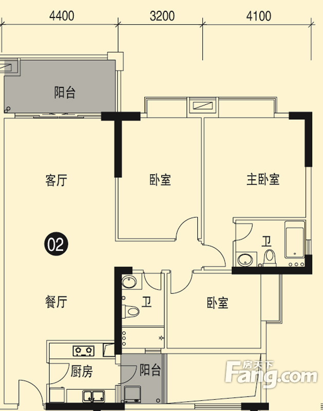 恒福广场3室2厅2卫|134.39m2_三水楼盘户型图 融360