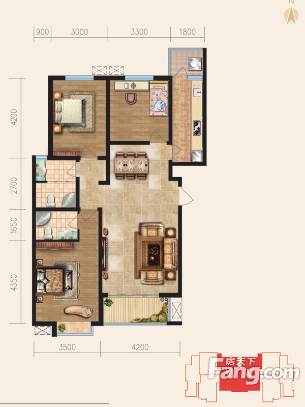 盛景八方3室2厅2卫|135.55m2户型图
