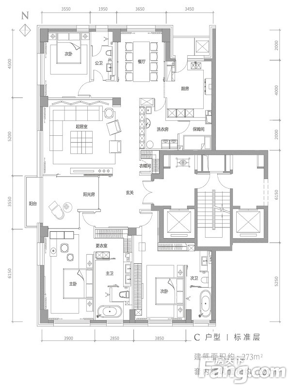 万柳书院3室2厅3卫|273.00m2户型图