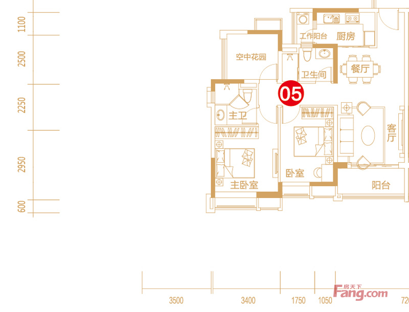 保利紫山3室2厅2卫|90.00m2户型图