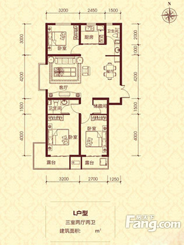 元氏盛世华庭3室2厅2卫|122.72m2户型图