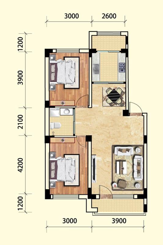 轩泽硅谷壹号2室2厅1卫|83.00m2户型图