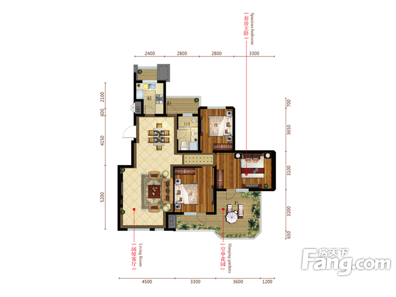 金地艺境3室2厅1卫|102.00m2户型图