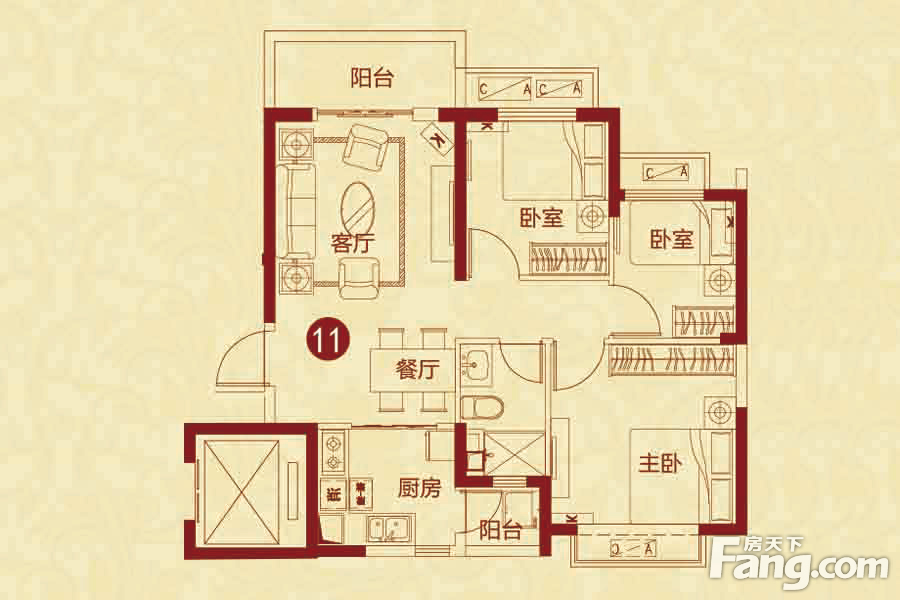 房贷户型 河南 郑州 经开区楼盘 > 恒大绿洲 居室:3室2厅1卫 面积:89.