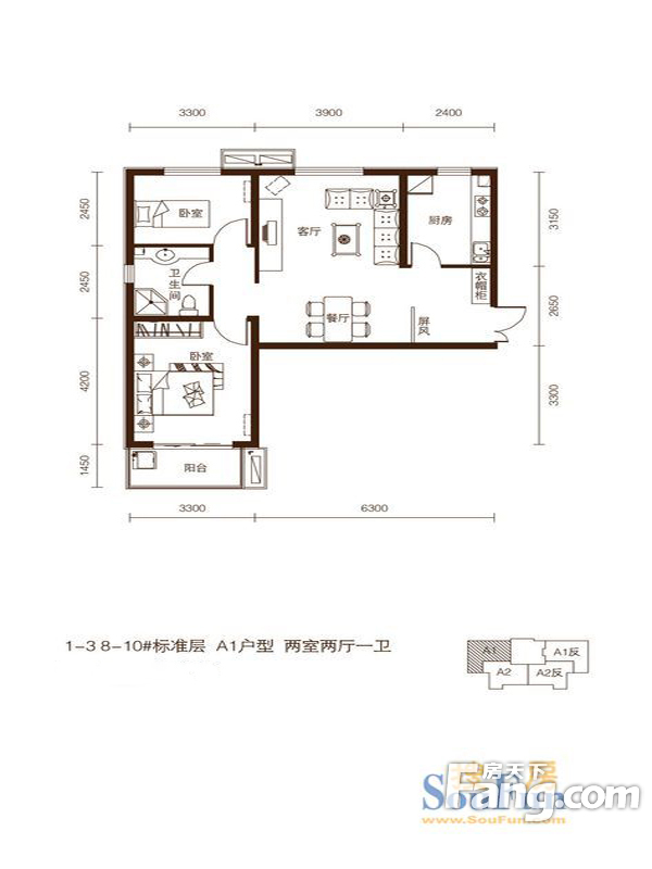 紫韵枫尚2室2厅1卫|84.17m2_武清楼盘户型图
