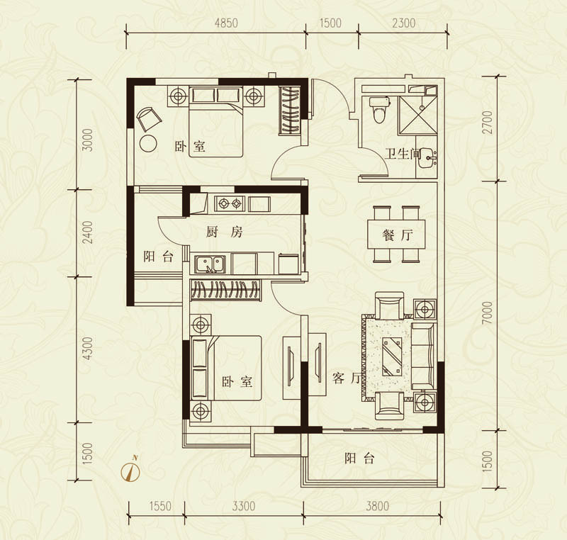 恒大城2室2厅1卫|99.11m2户型图