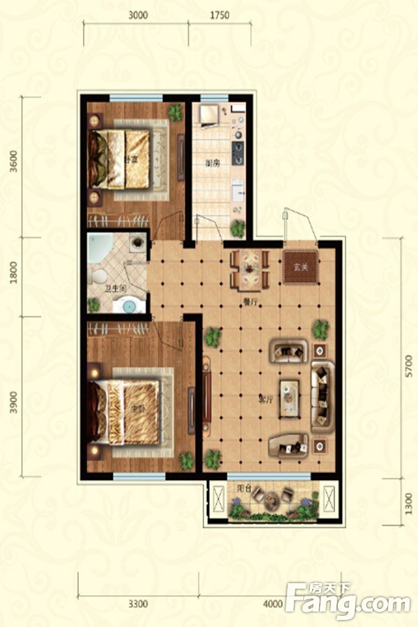 东亚·翰林世家2室2厅1卫|83.00m2户型图