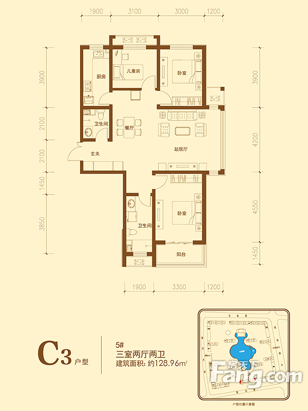 泰丰观湖2室2厅1卫|101.39m2_桥西楼盘户型图 - 融360