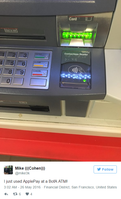 不带银行卡也能取钱!Apple Pay现已推出ATM提