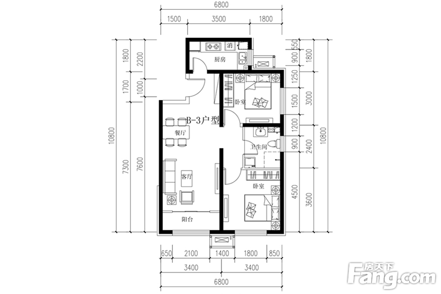 北京恒大翡翠华庭2室2厅1卫|87.12m2_大兴楼